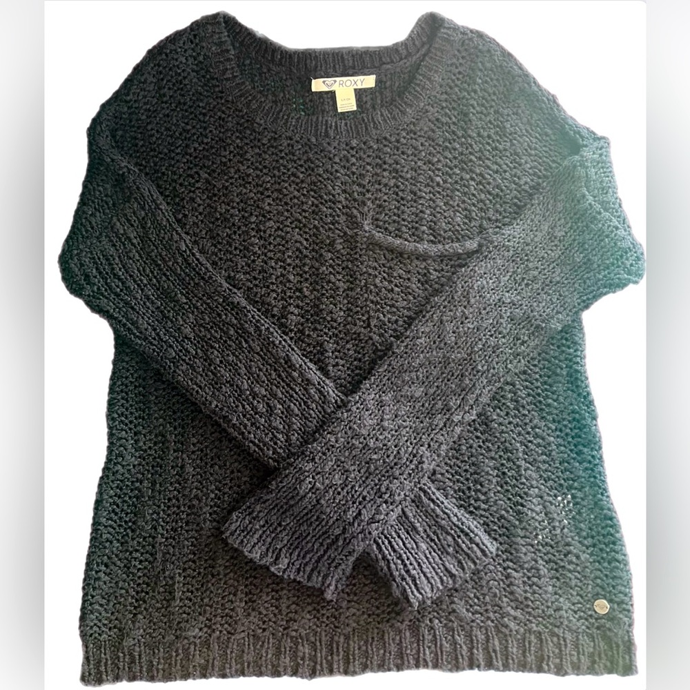 Roxy Oversized Chunky Knit Sweater Womens Small Black Cozy Pullover